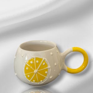 Handmade Lemon Mug – Sunny Ceramic Coffee Cup with Yellow Handle, Unique Pottery Gift
