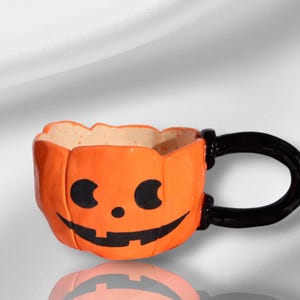 Mug citrouille d&#39;Halloween – Tasse orange en céramique faite main, 180 ml, cadeau café d&#39;automne