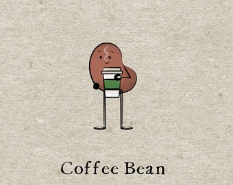 Coffee Bean, Bean Drawing Art, Food Art, Coffee Shop Art