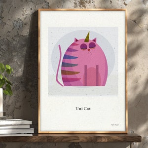 Uni Cat, Unicorn Cat, Fun Cat Print, A3 Frame