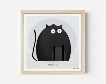Zwarte kat, grappige kat print, kat Art Print