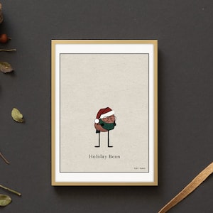 Holiday Bean, Bean Drawing Art, Food Art, Coffee Shop Art- Digital Print