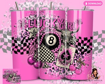 Adesivo per bicchiere Lucky Girl Western PNG – Design Cowgirl Leopard Cherry (Download digitale)