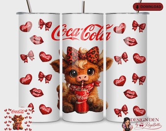 Highland Cow Coca-Cola Tumbler Wrap | Leopard Bow Sublimation Design (Digital Download)