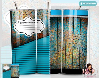 Copertina per bicchiere termico con texture effetto ruggine PNG – Bicchiere termico sottile color verde acqua con design a sublimazione – 20 oz