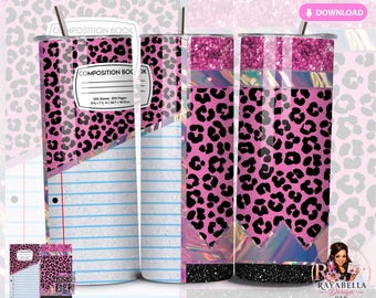 Copertina per bicchiere termico con stampa leopardata rosa glitterata PNG – Design sottile per bicchiere termico con stampa a sublimazione – 20 oz