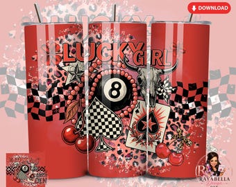 Adesivo per bicchiere Lucky Girl Western PNG – Design Cowgirl Leopard Cherry (Download digitale)