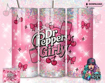 Mr d Pepper Girly Tumbler Design: Pink Cherry Soda, Girly Bows (Digital Download)