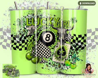 Adesivo per bicchiere Lucky Girl Western – Design con leopardo verde e ciliegie (Download digitale)