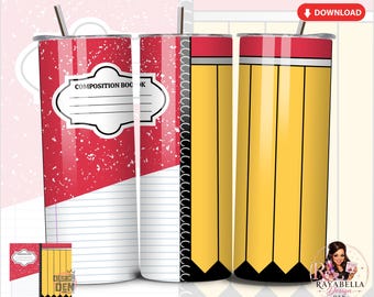 Copertina per quaderno scolastico con matita PNG – Design per sublimazione per bicchiere sottile da 20 oz