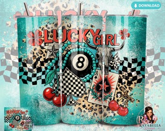 Adesivo per bicchiere Lucky Girl Western PNG – Design Cowgirl Leopard Cherry (Download digitale)