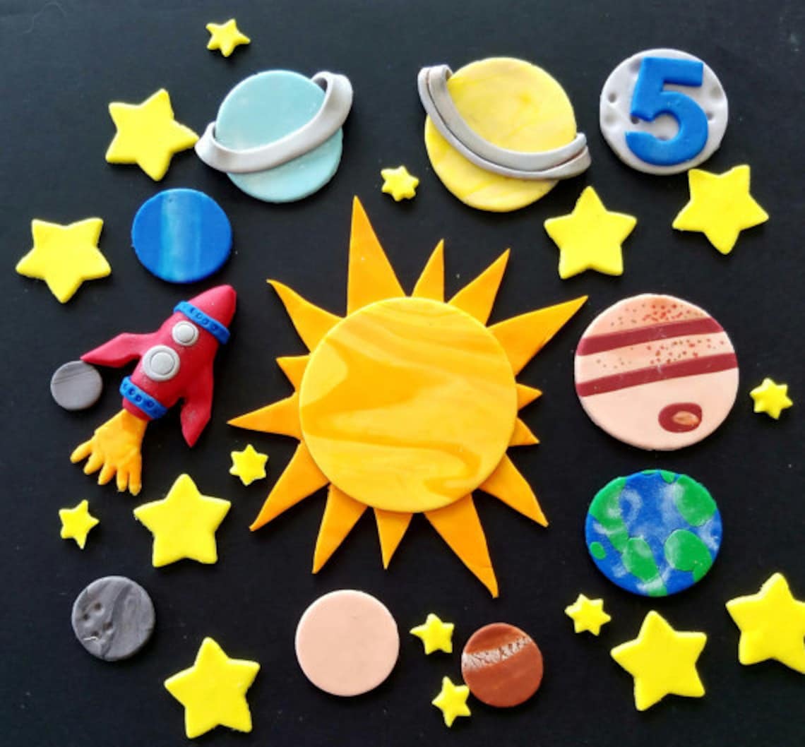 Fondant cake topper set9 1 sun rocket moon and 36 Etsy