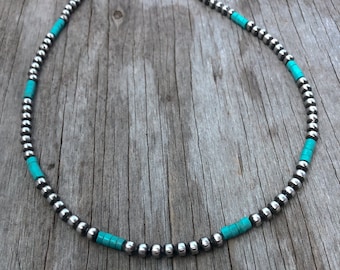 Petite Navajo Pearls 4mm beads and Blue Turquoise Heishi