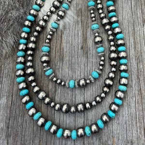 Navajo Pearl Handmade German Silver & Turquoise Necklace ~ 3 Strand Showstopper ~ Choose Length