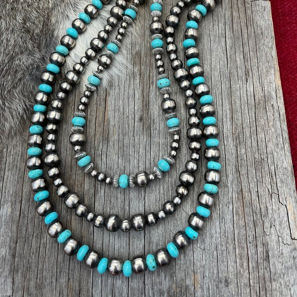 Handmade Navajo Pearls & Turquoise Necklace ~ 3 Strand Showstopper ~ Choose Length