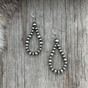 Navajo Pearl Handmade 4mm & 5mm Earrings ~ Petite Teardrop Style ~ German Silver beads