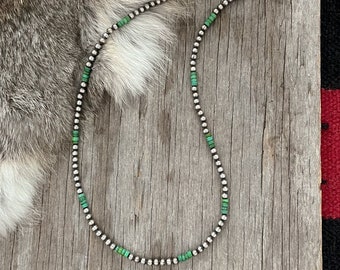 Navajo Pearls Necklace Petite n Pretty 4mm beads and Green Turquoise Heishe