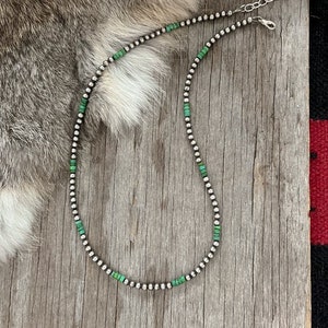 Navajo Pearls Necklace Petite n Pretty 4mm beads and Green Turquoise Heishe