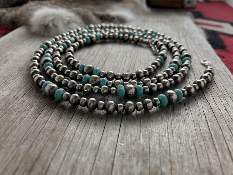 Handmade Navajo Pearls & Turquoise Necklace Made with 6, 8, and 10mm Pearls image 4