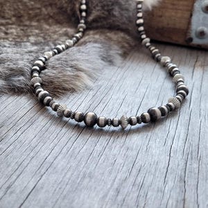 Navajo Pearl Handmade 5, 6, and 8mm Necklace with Saucer Beads ~ German Silver beads