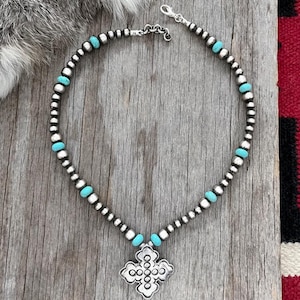 Santa Fe Style Pendant ~ Navajo Pearl German Silver Necklace