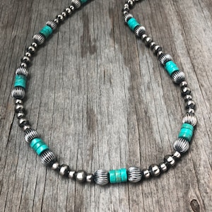 Navajo Pearl Handmade Necklace with Turquoise and Pumpkin Beads ~ Choose Length ~ German Silver beads