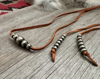 Handmade Navajo Pearl Leather Adjustable Necklace ~ Adjustable Lariat ~ Soft High Quality Brown Leather!