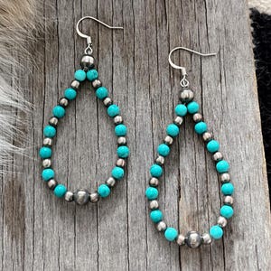 Navajo Pearl Handmade Petite Turquoise Teardrop Earrings ~ German Silver beads