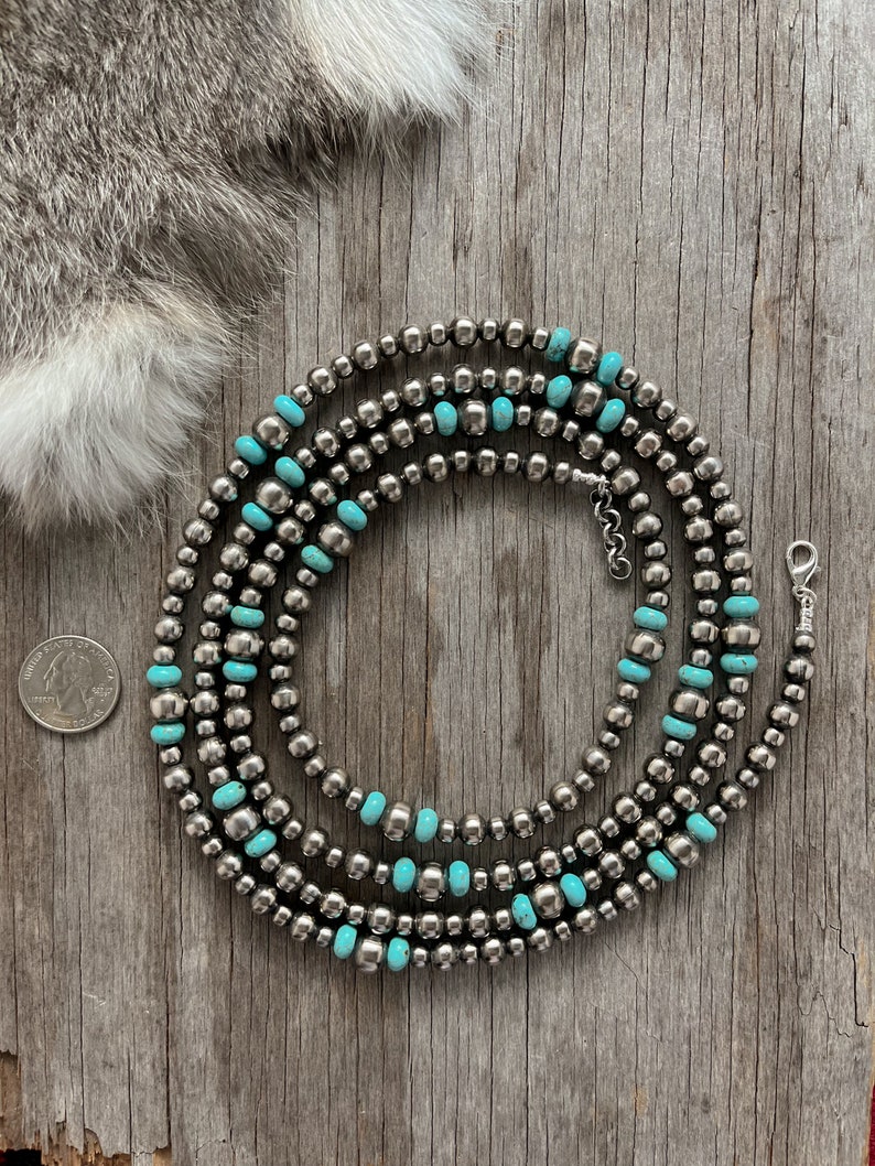 Handmade Navajo Pearls & Turquoise Necklace Made with 6, 8, and 10mm Pearls image 7