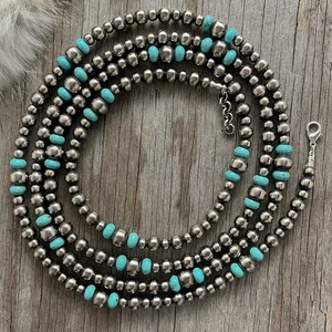 Handmade Navajo Pearls & Turquoise Necklace Made with 6, 8, and 10mm Pearls image 1