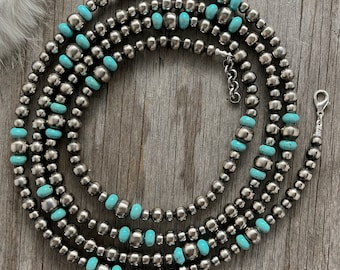 Handmade Navajo Pearls & Turquoise Necklace ~ Made with 6, 8, and 10mm Pearls