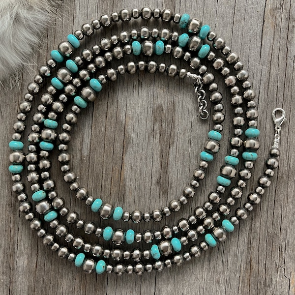 Handmade Navajo Pearls & Turquoise Necklace ~ Made with 6, 8, and 10mm Pearls