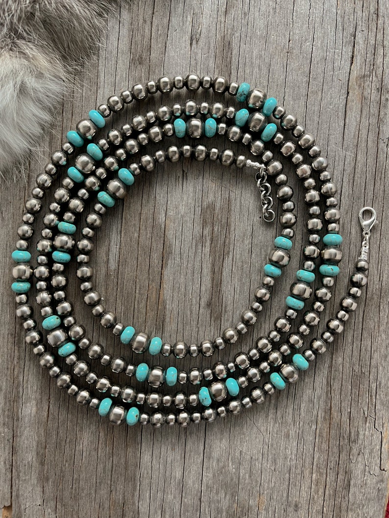 Handmade Navajo Pearls & Turquoise Necklace Made with 6, 8, and 10mm Pearls image 1