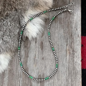 Navajo Pearl Handmade Petite n Pretty 4mm beads and Green Turquoise Heishi ~ German Silver beads