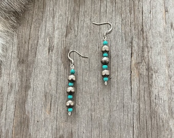 Navajo Pearl & Turquoise Drop Earrings