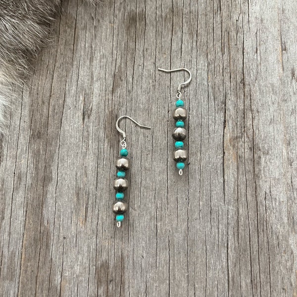 Navajo Pearl & Turquoise Drop Earrings