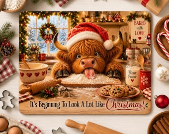 Funny Highland Cow Christmas Cutting Board PNG | Christmas Kitchen Sublimation | Holiday Glass Cutting Board Digital Download