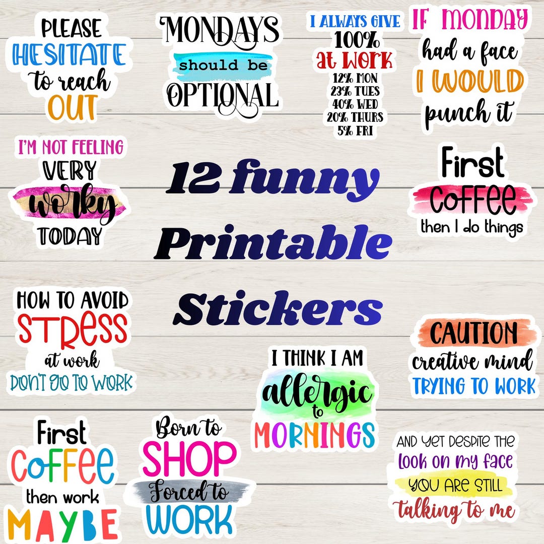 Funny Work & Coffee Printable Sticker PNG Bundle - Etsy UK