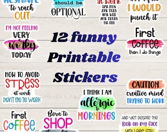 Bundel Funny Work & Coffee afdrukbare sticker png