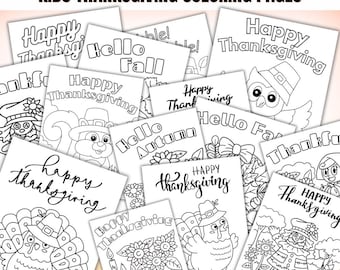 Kids Thanksgiving Coloring Pages | 16 Printable PDF Sheets | Fall & Autumn Coloring Pack | A4 Instant Download