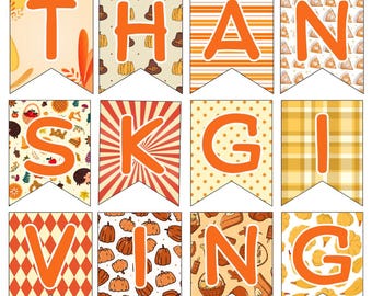 Thanksgiving Banner Printable | Fall Party Decor | Autumn Garland PDF | Instant Download | Thanksgiving Decorations | 12-Page Letter Banner