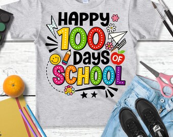 Happy 100 Days of School PNG | Kids 100th Day Shirt Sublimation | Colorful School Design | 100 Days School PNG | Instant Download