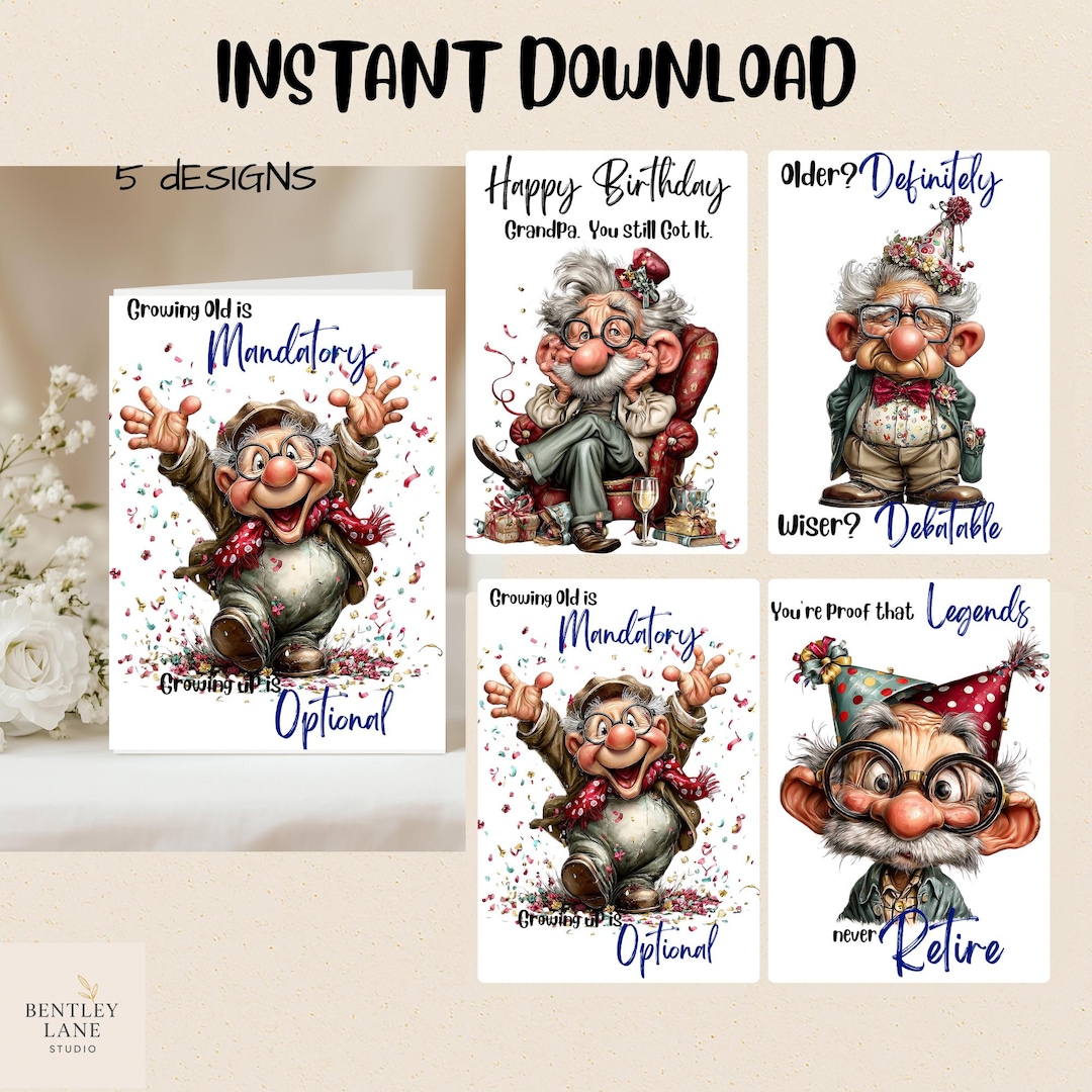 Funny Grandpa Birthday Card PNG Bundle | 5x7 Sassy Birthday Cards ...