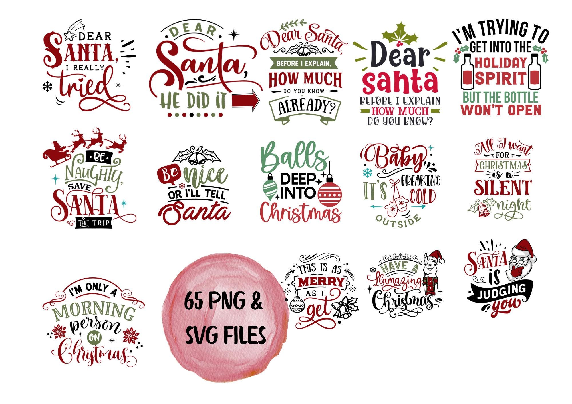 Christmas SVG PNG Bundle, Holiday Cut Files (55 Designs) - Etsy