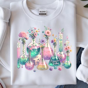 PNG de Professor de Ciências | Design de Sublimação com Vibrações Científicas | PNG de Ciências Florais | Design para Camiseta de Professor | Decoração de Sala de Aula | Download Instantâneo