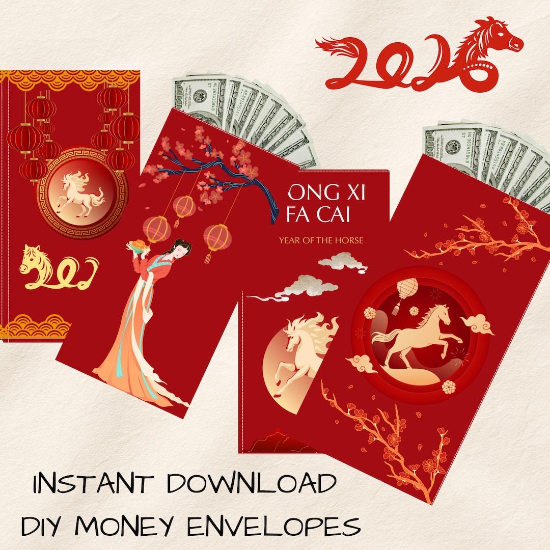 Chinese New Year Red Envelopes Printable | Year of the Horse 2026 ...