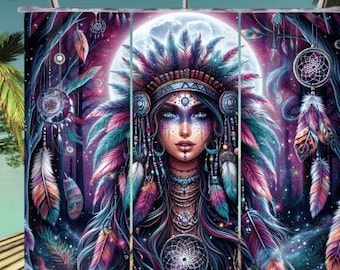 Tribal Women Dreamcatcher tumbler wrap PNG: Sublimation Design | Digital Download