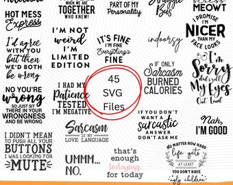 Sarcastic Mum SVG Bundle | 45 Funny Mom Quotes | Sassy Motherhood Cut Files