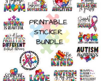 Autisme bewustzijn stickers | Stickerbundel autismeondersteuning | Neurodiversiteit, png PNGEgg | Afdrukbare autismekunst digitale download