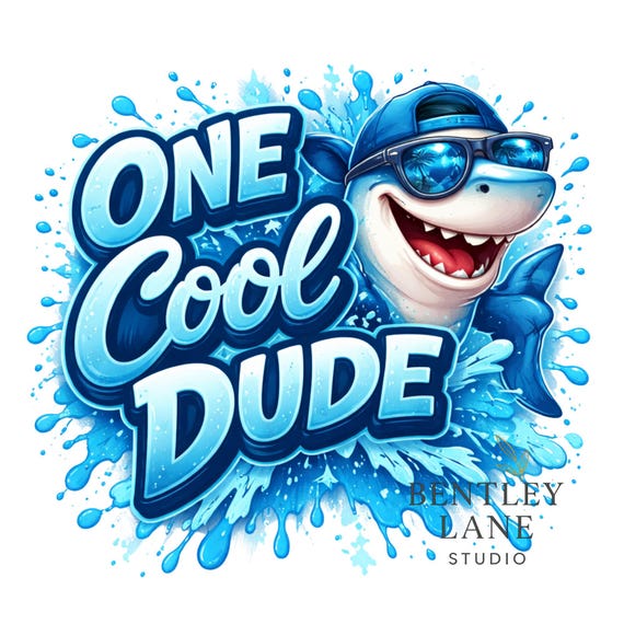 One Cool Dude Shark PNG | Funny Summer Shark Shirt Design | Beach Vacation Shirt Graphic | Kids Summer Shirt PNG